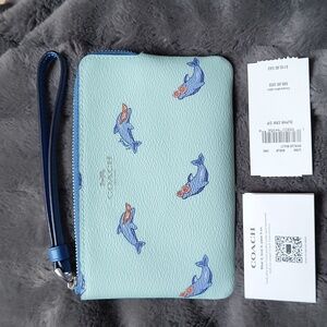 Coach Dolphin Corner Zippered Wristlet, New With Tags